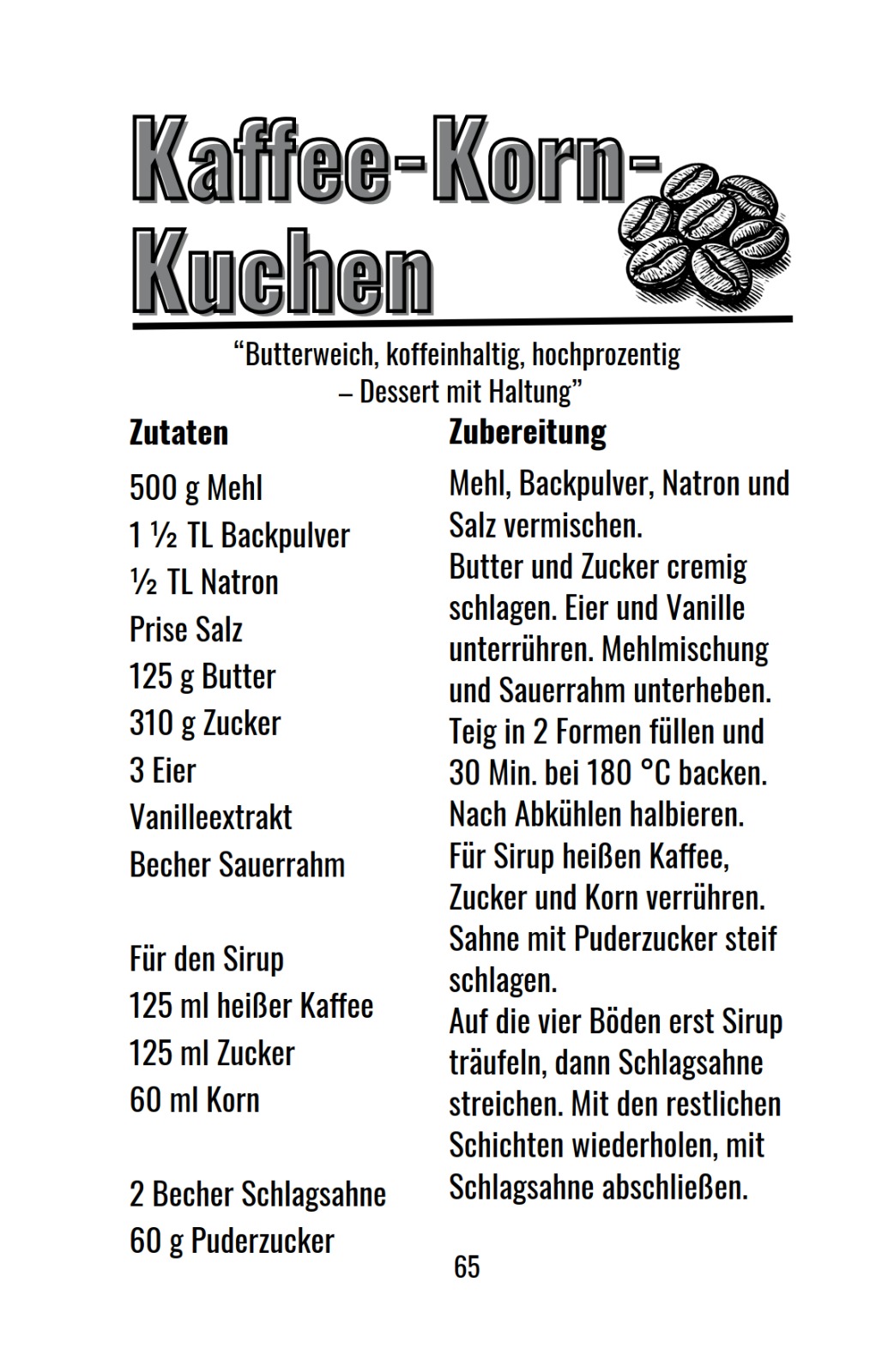 Originalseite 65 aus „Kochen mit Korn": Kaffee-Korn-Kuchen