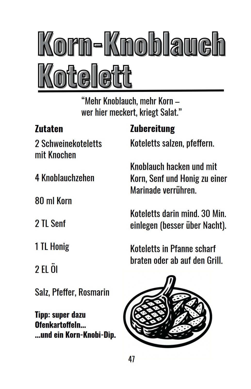 Originalseite 47 aus „Kochen mit Korn": Korn-Knoblauch-Kotelett