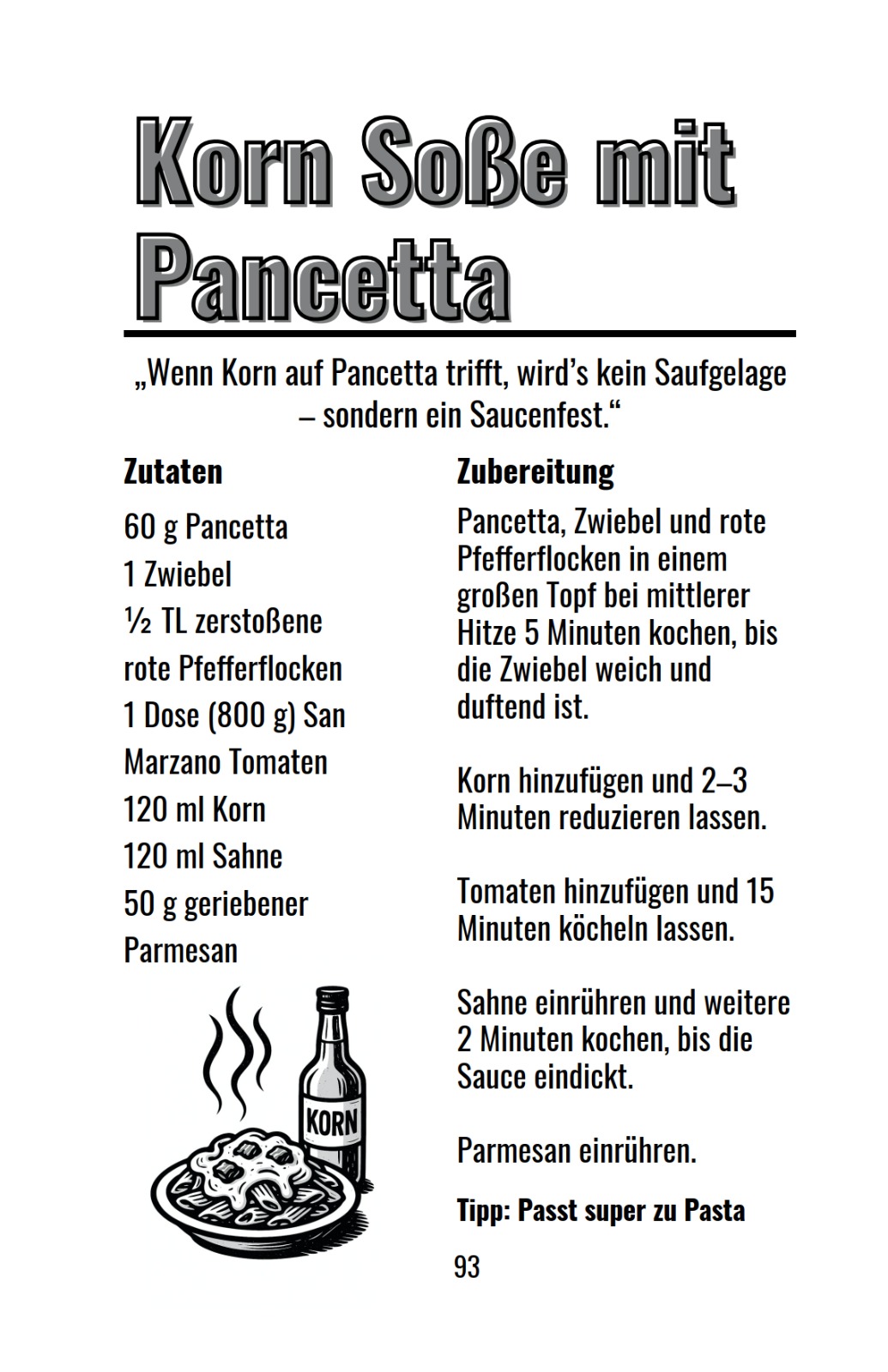 Originalseite 93 aus „Kochen mit Korn": Korn Soße mit Pancetta
