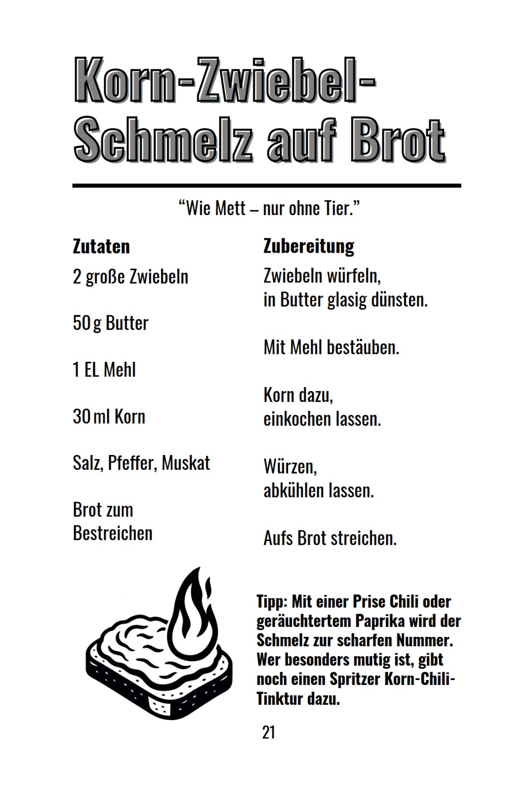 Originalseite 21 aus „Kochen mit Korn": Korn-Zwiebel-Schmelz auf Brot
